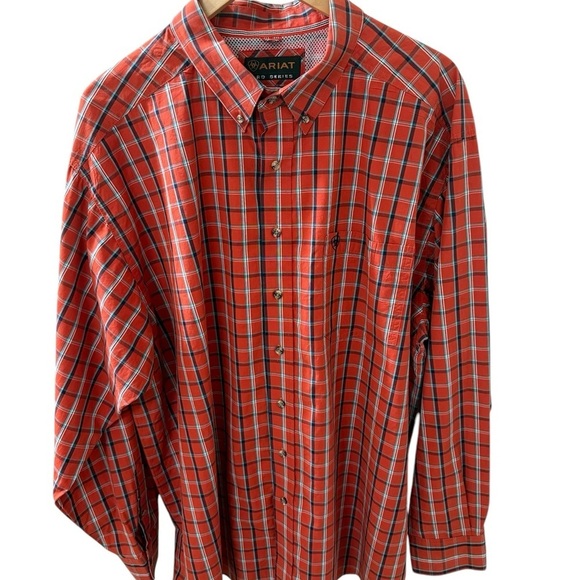 Ariat Pro Series Shirt XXL Orange Plaid Button Down Western Cowboy Roper Ranch - Picture 1 of 7